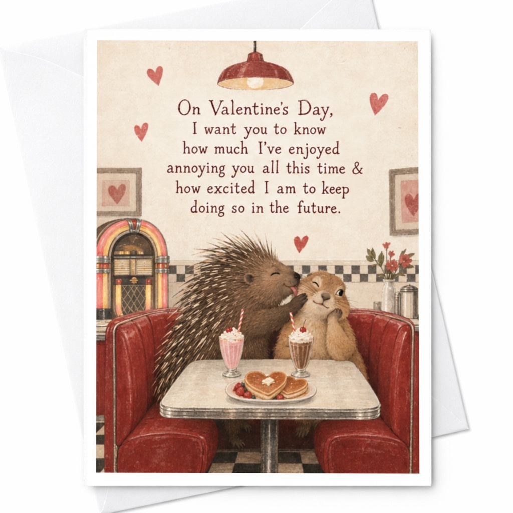 On Valentine's Day Funny Card Cute Animal Valentine's Day Card For Partner Romantic Greeting Card With Porcupine And Beaver C10074