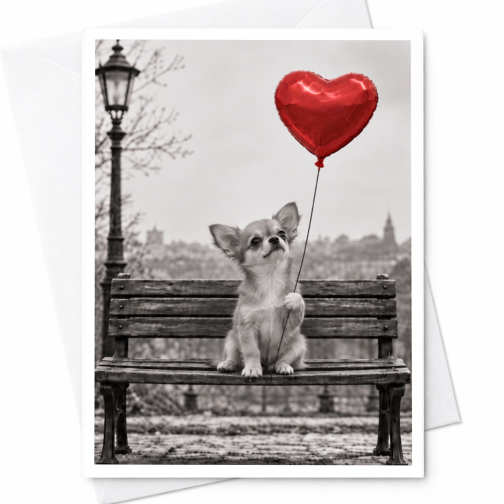 Chihuahua With Heart Balloon Love Card Cute Dog Greeting Card Romantic Animal Card For Dog Lover Anniversary Card C10118