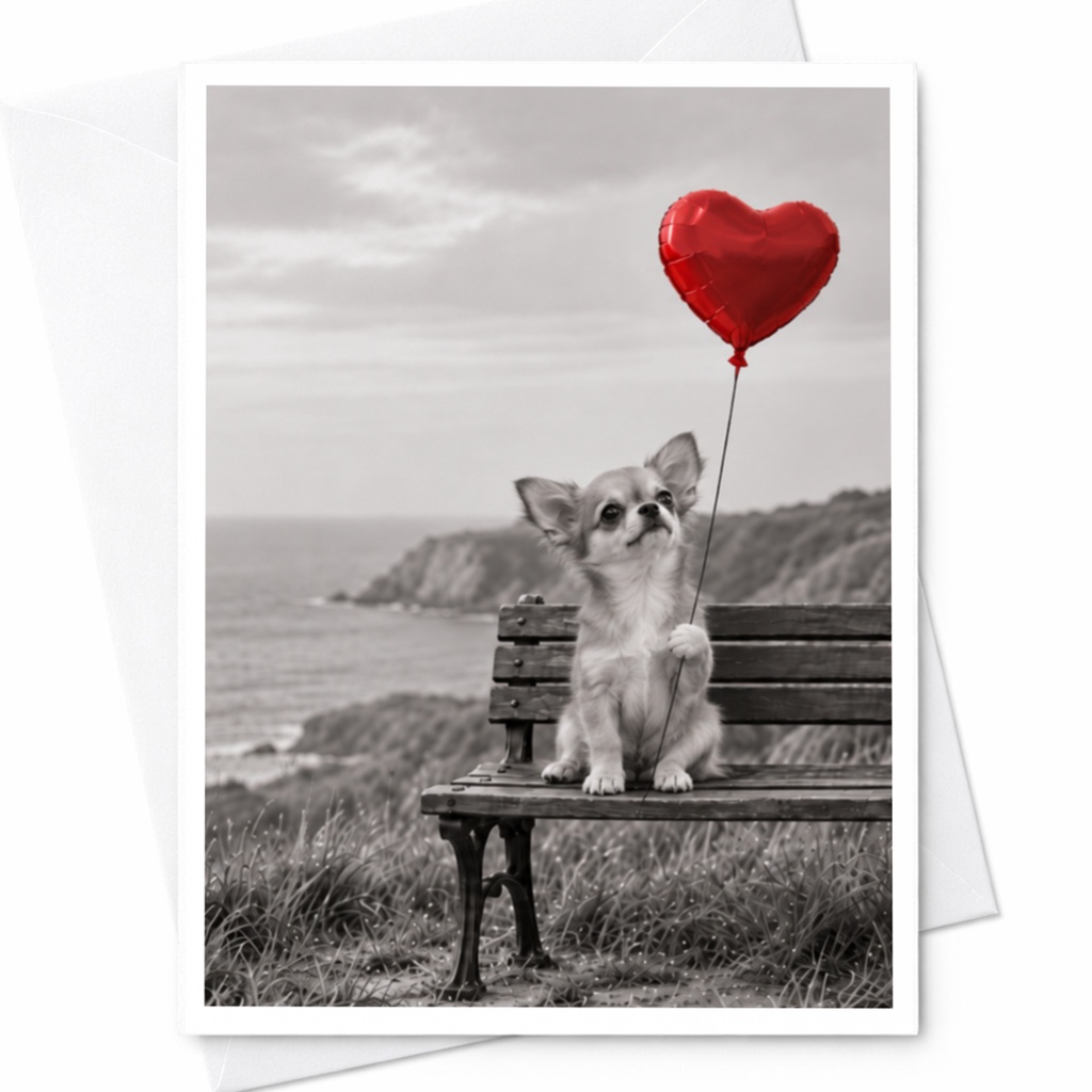 Chihuahua With Heart Balloon Love Card Cute Dog Greeting Card Romantic Animal Card For Dog Lover Anniversary Card C10119
