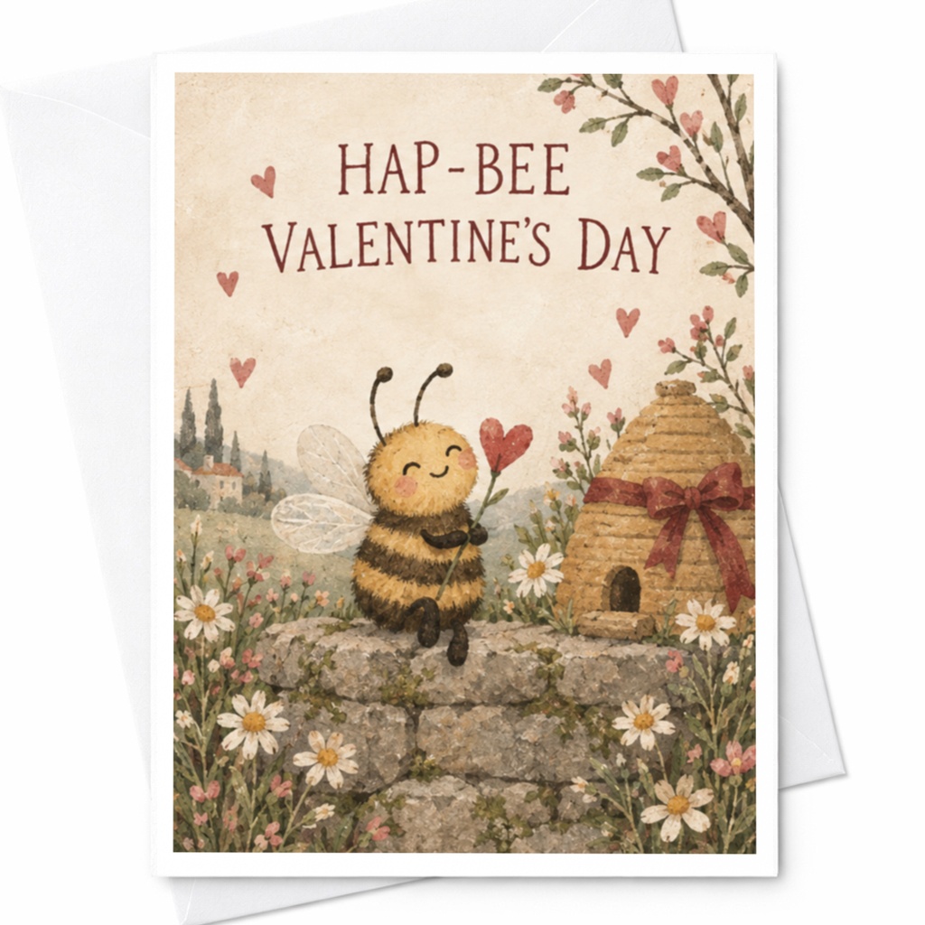 Hap-Bee Valentine's Day Cute Valentine's Day Card Bee With Heart Romantic Greeting Card For Her Him Sweet Love Card C10124