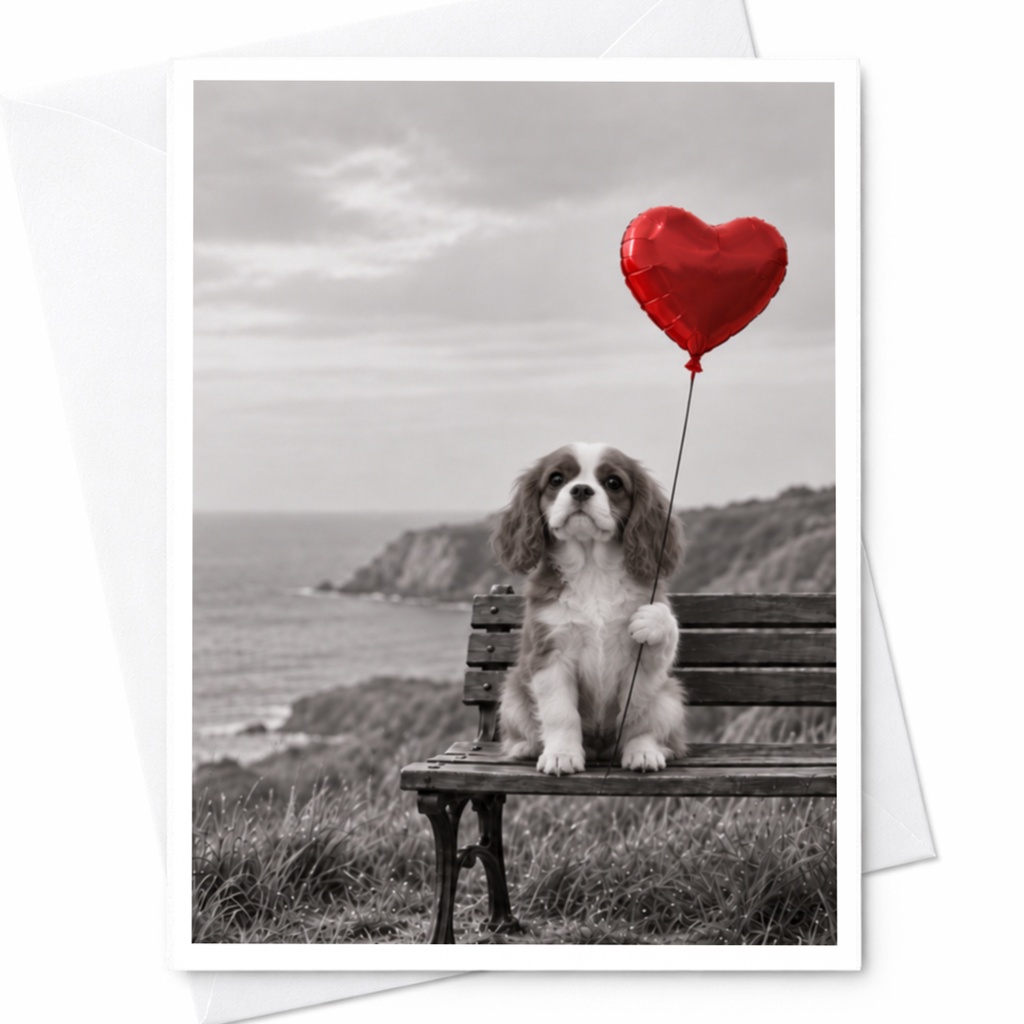 Dog With Heart Balloon Love Card Cute Romantic Greeting Card For Dog Lover Anniversary Card Sweet Animal Card C10081