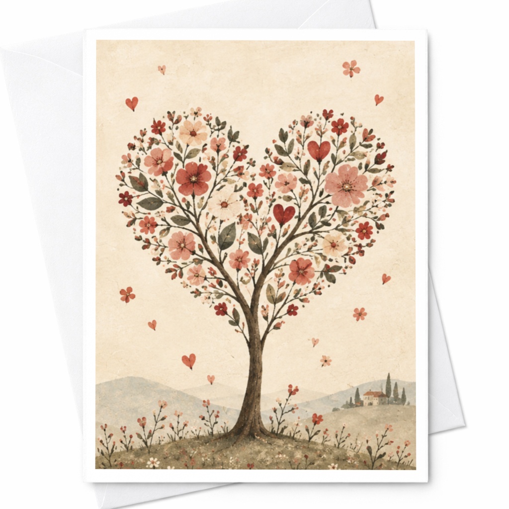 Heart-Shaped Floral Tree Wedding Card Romantic Greeting Card For Couple Love Card Anniversary Card Nature Inspired C10082