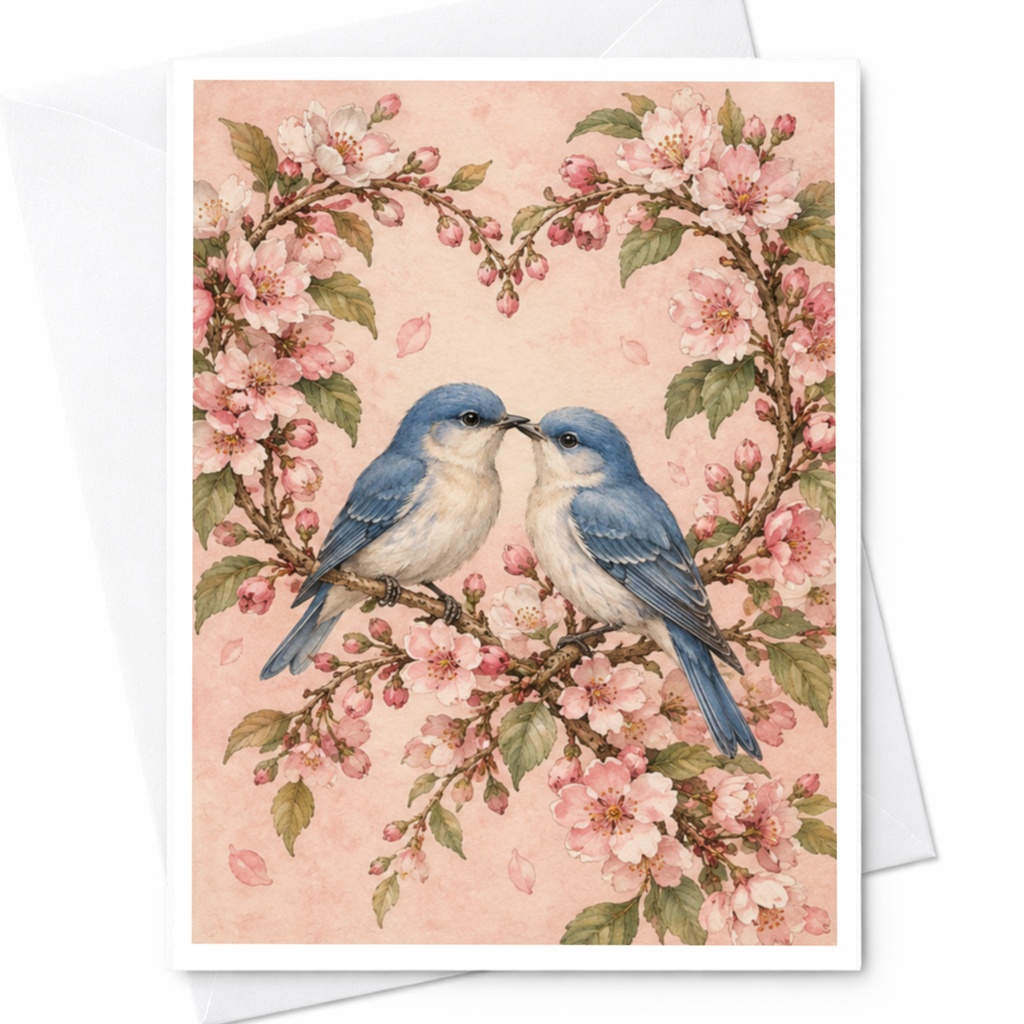 Bluebird Love Wedding Card Romantic Floral Heart Greeting Card For Couple Anniversary Card Cute Birds Nature Lover C10136