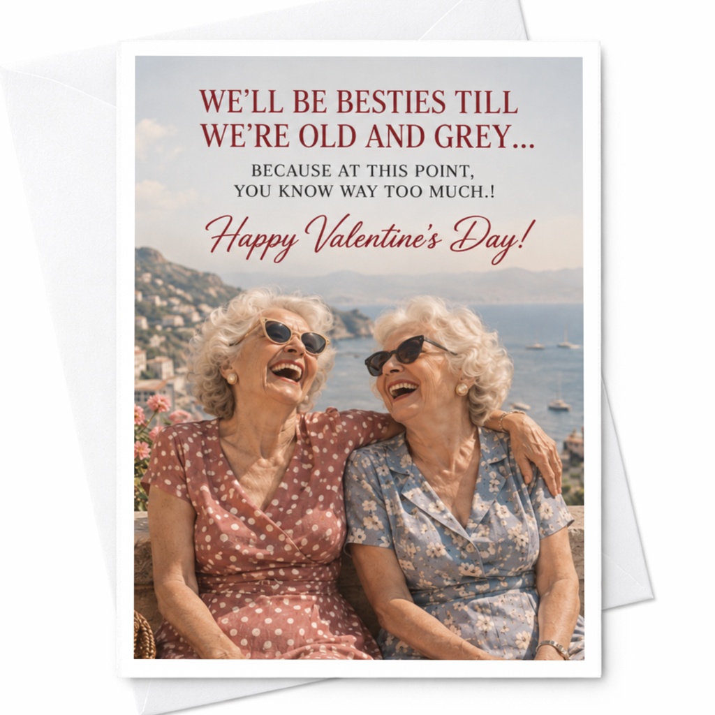 We'll Be Besties Till We're Old And Grey Valentine's Day Card Funny Friendship Card For Best Friend Cute Greeting Card C10096