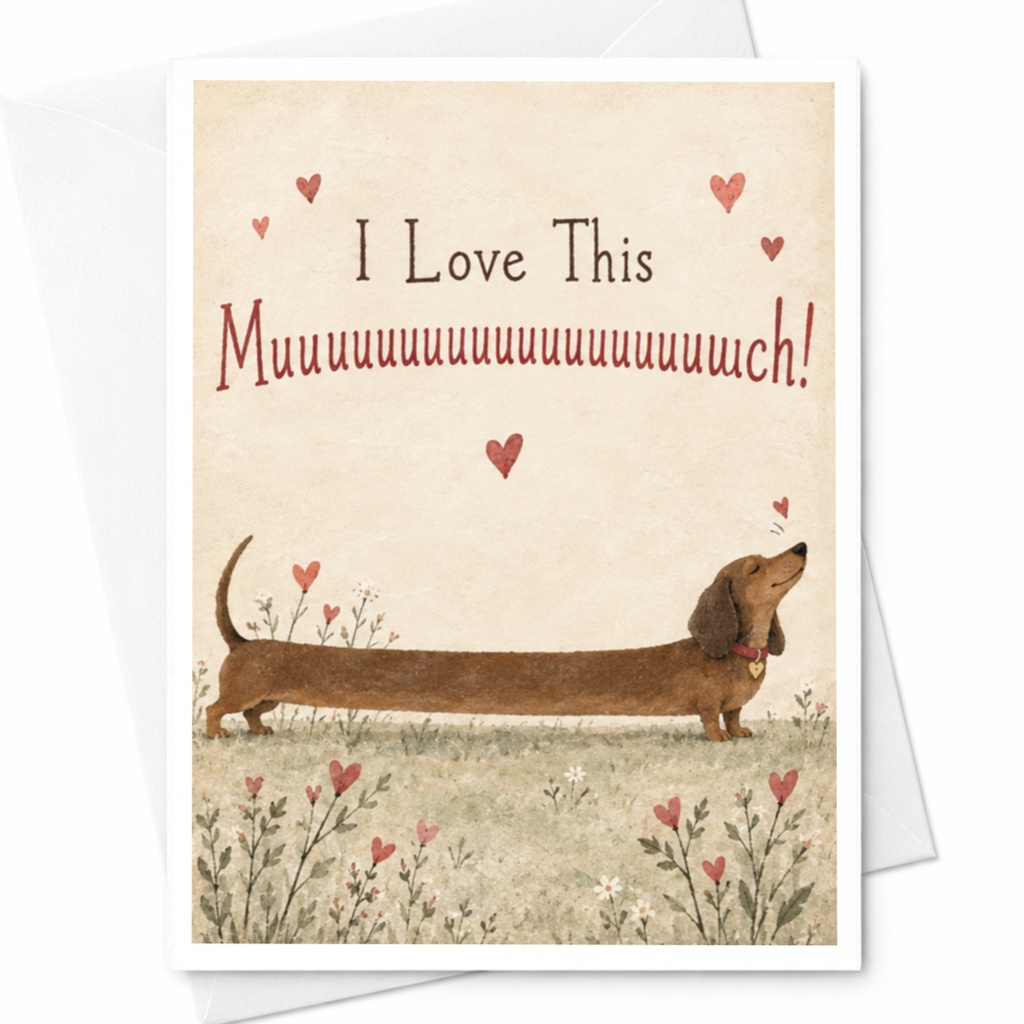 I Love This Muuuuuuuuuuuuuuuuuch! Cute Love Card Dachshund Illustration Romantic Greeting Card For Dog Lover Anniversary C10139