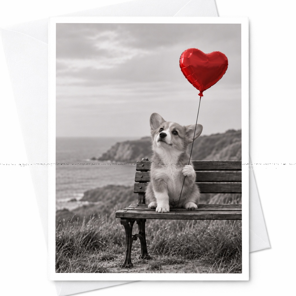 Corgi With Heart Balloon Love Card Cute Dog Greeting Card Romantic Animal Card For Dog Lover Anniversary Card C10142