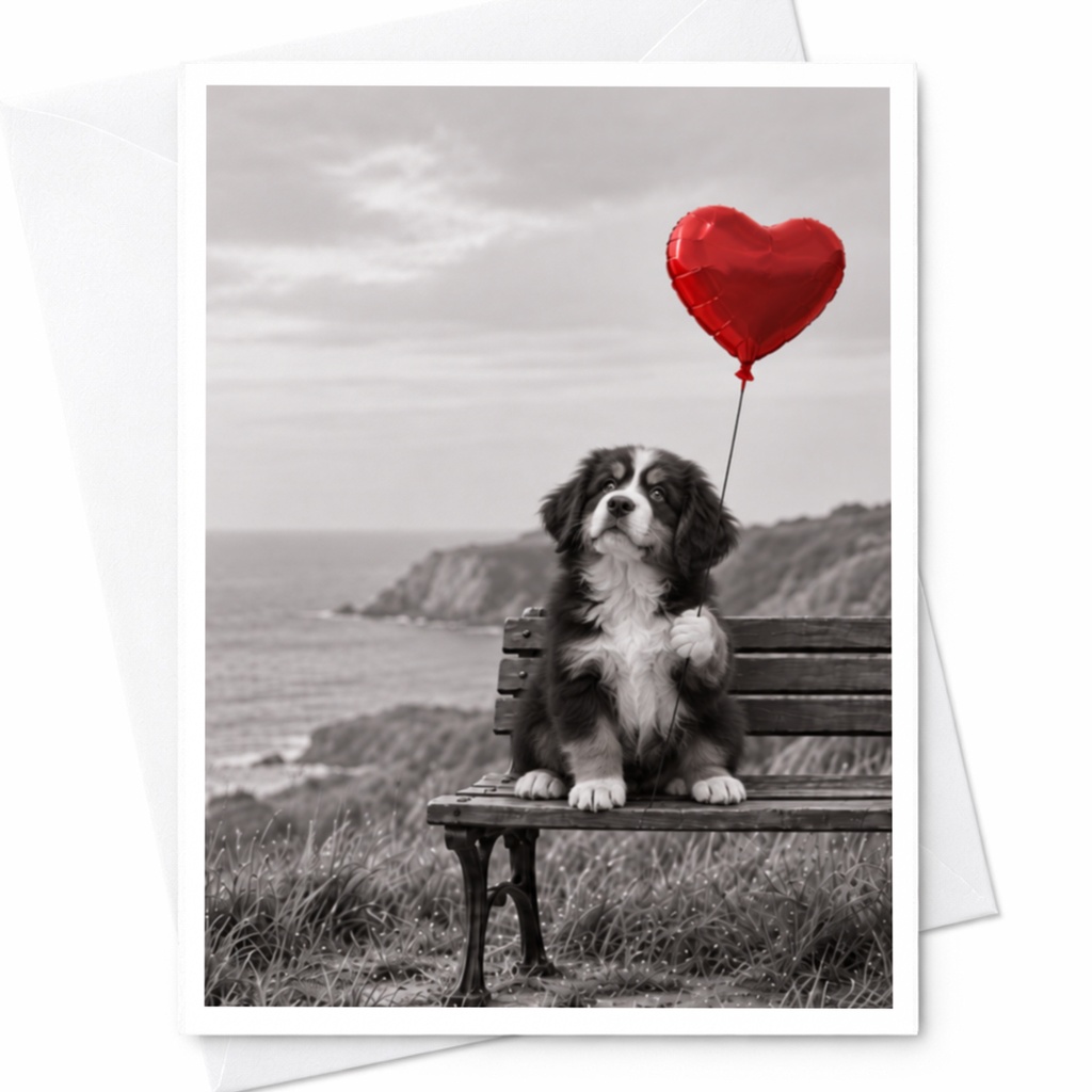 Dog With Heart Balloon Love Card Romantic Greeting Card For Dog Lover Cute Anniversary Card Blank Note Card C10101