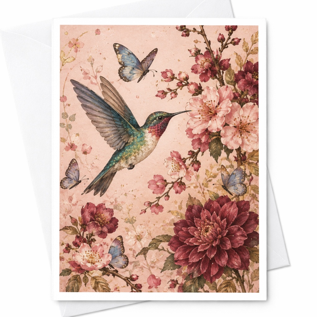 Hummingbird Floral Greeting Card Blank Note Card Nature Lover Botanical Art For Her Everyday Card Watercolor Style C10103