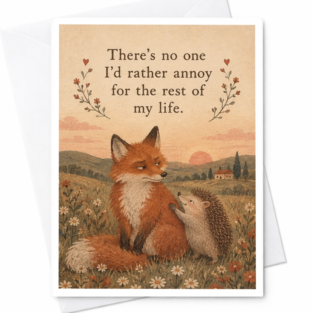 There's No One I'd Rather Annoy Anniversary Card Cute Fox Hedgehog Illustration Romantic Greeting Card For Couple Love C10104