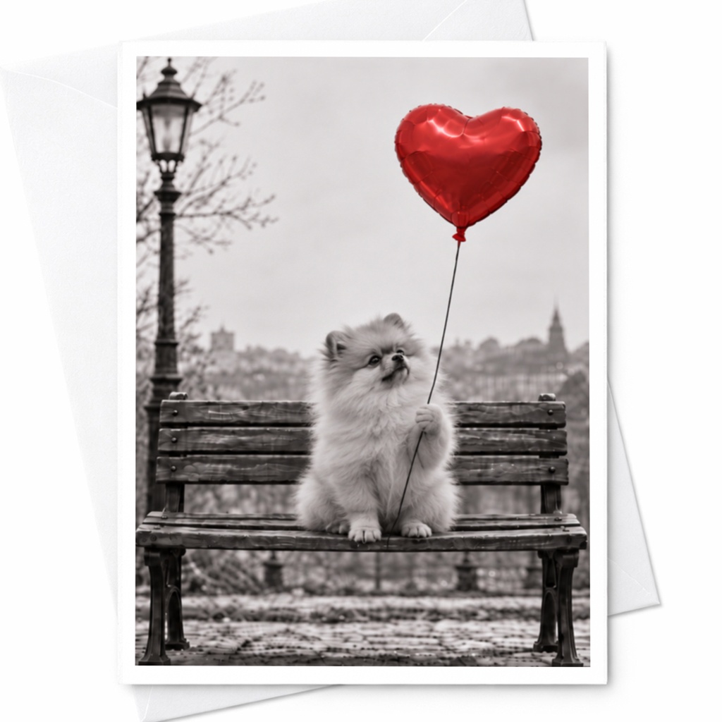 Dog With Heart Balloon Love Card Cute Romantic Greeting Card For Dog Lover Anniversary Card Sweet Animal Card C10107