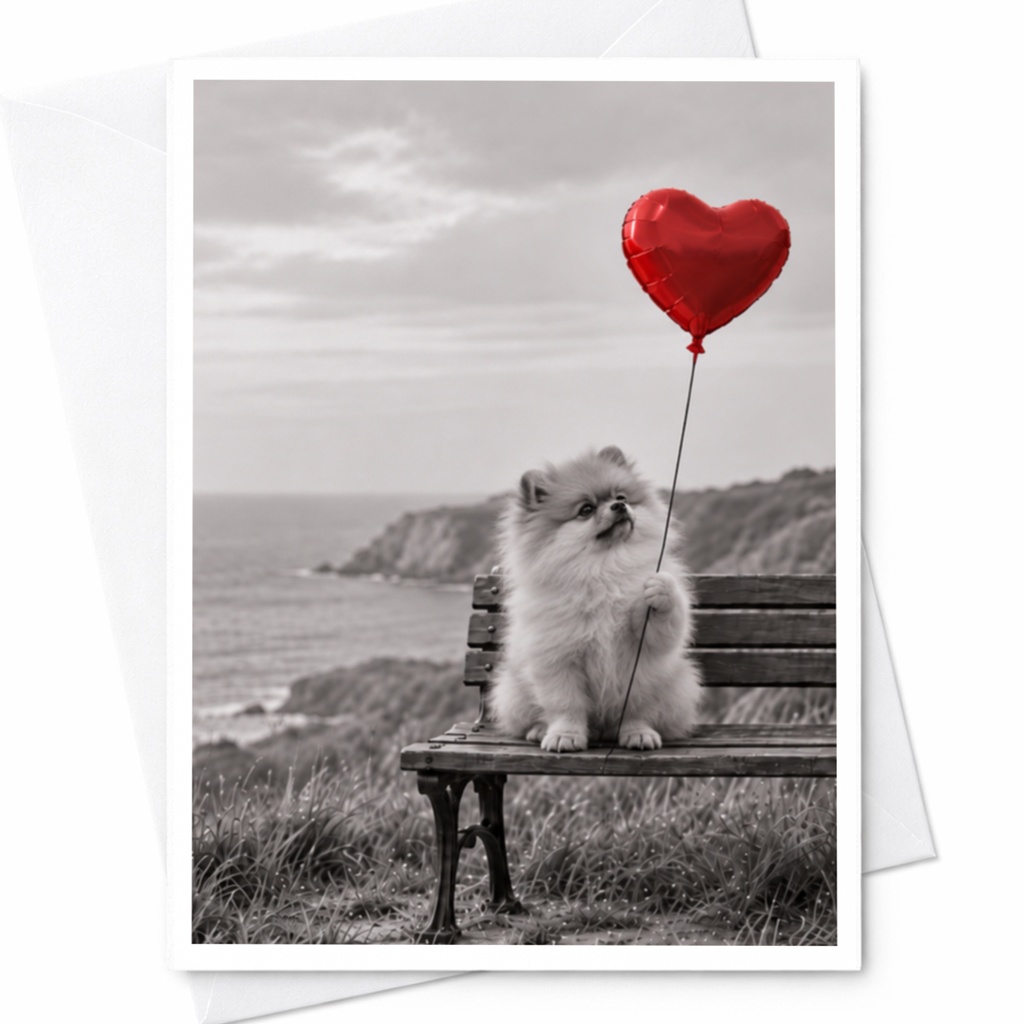Dog With Heart Balloon Love Card Cute Romantic Greeting Card For Dog Lover Anniversary Card Sweet Animal Card C10108