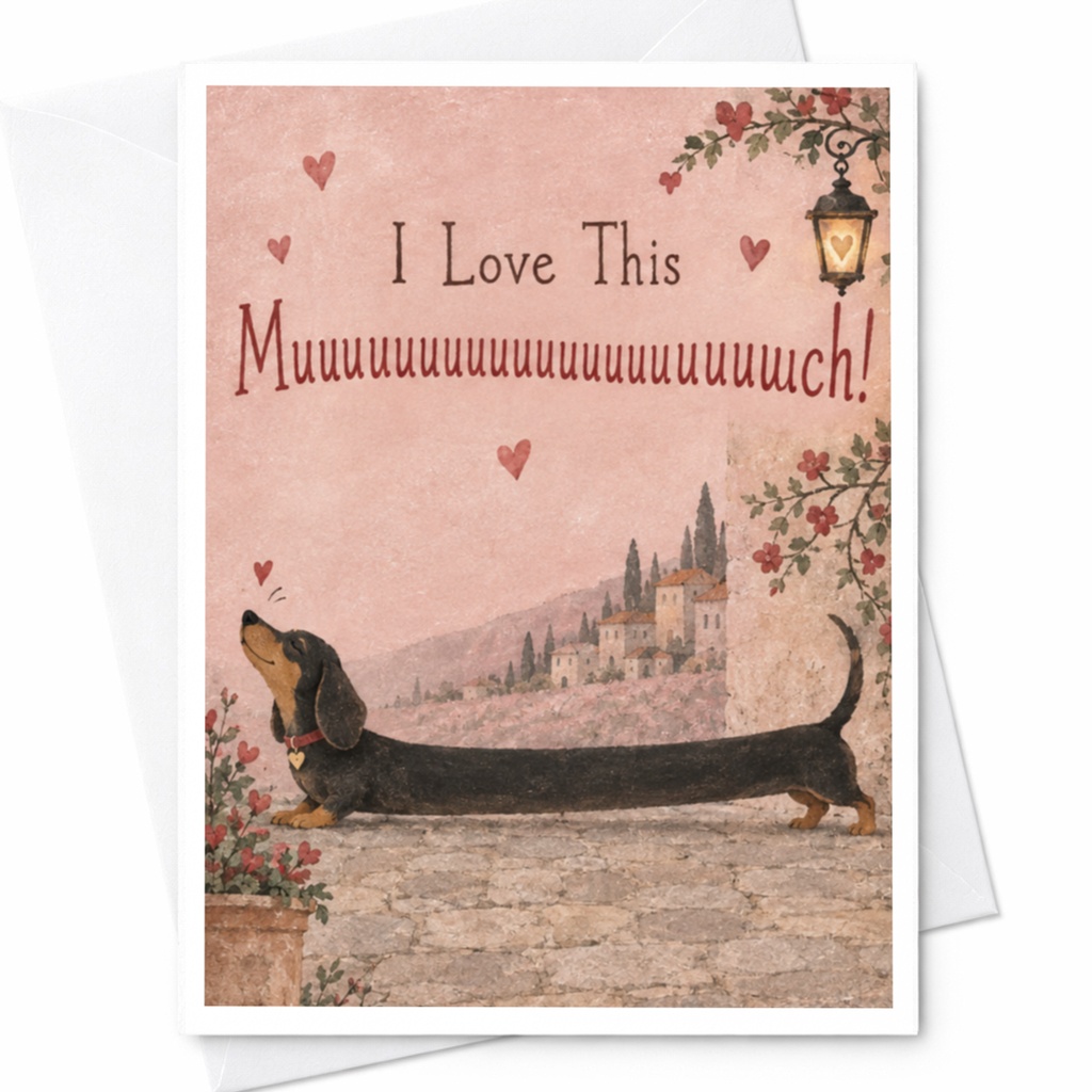 I Love This Muuuuuuuuuuuuuuuuuuuuuuuch! Cute Love Card Dachshund Illustration Romantic Greeting Card For Dog Lover Anniversary C10140