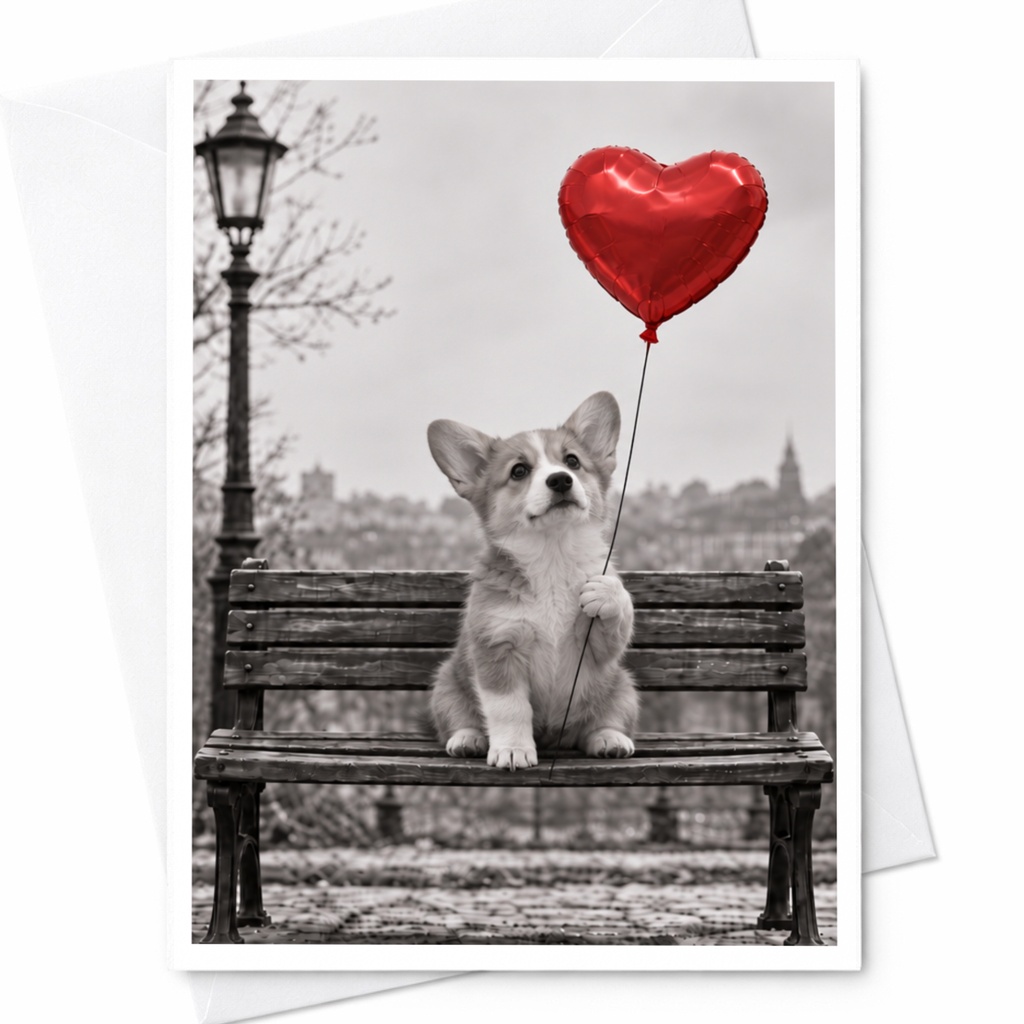 Corgi With Heart Balloon Love Card Cute Dog Greeting Card Romantic Anniversary Card For Dog Lover Sweet Valentine C10141