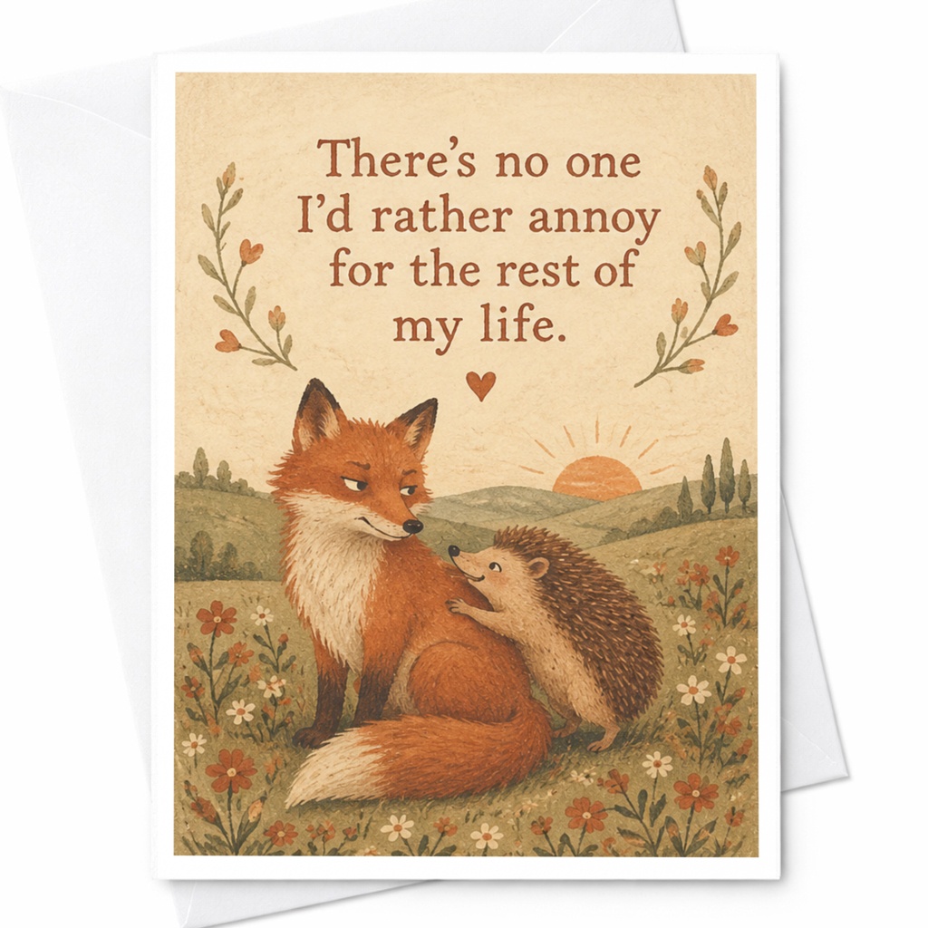 There's No One I'd Rather Annoy Anniversary Card Cute Fox Hedgehog Illustration Romantic Greeting Card For Couple Love C10143