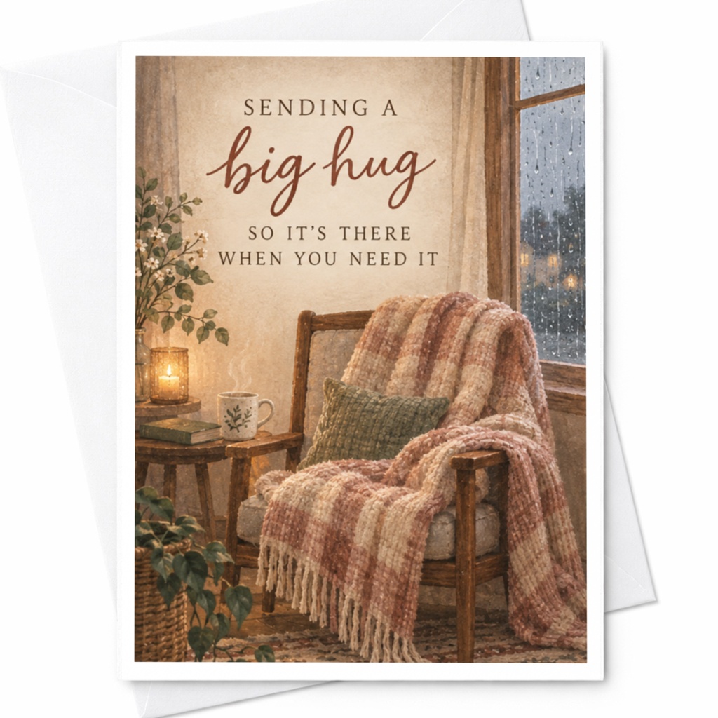 Sending A Big Hug So It's There When You Need It Thinking Of You Card Cozy Comfort Greeting Card For Friend Supportive C10146