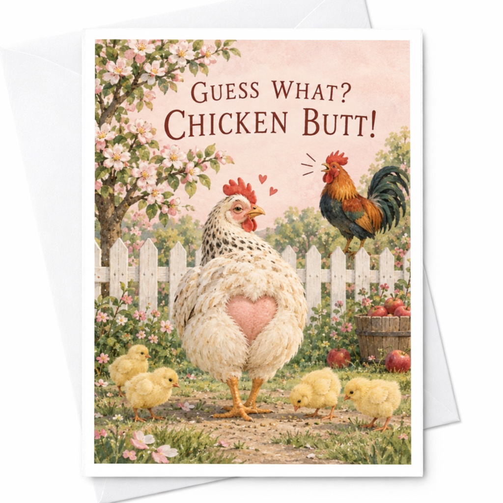 Guess What? Chicken Butt! Funny Greeting Card Cute Farm Animal Card For Friend Birthday Card Chicken Lover C10148