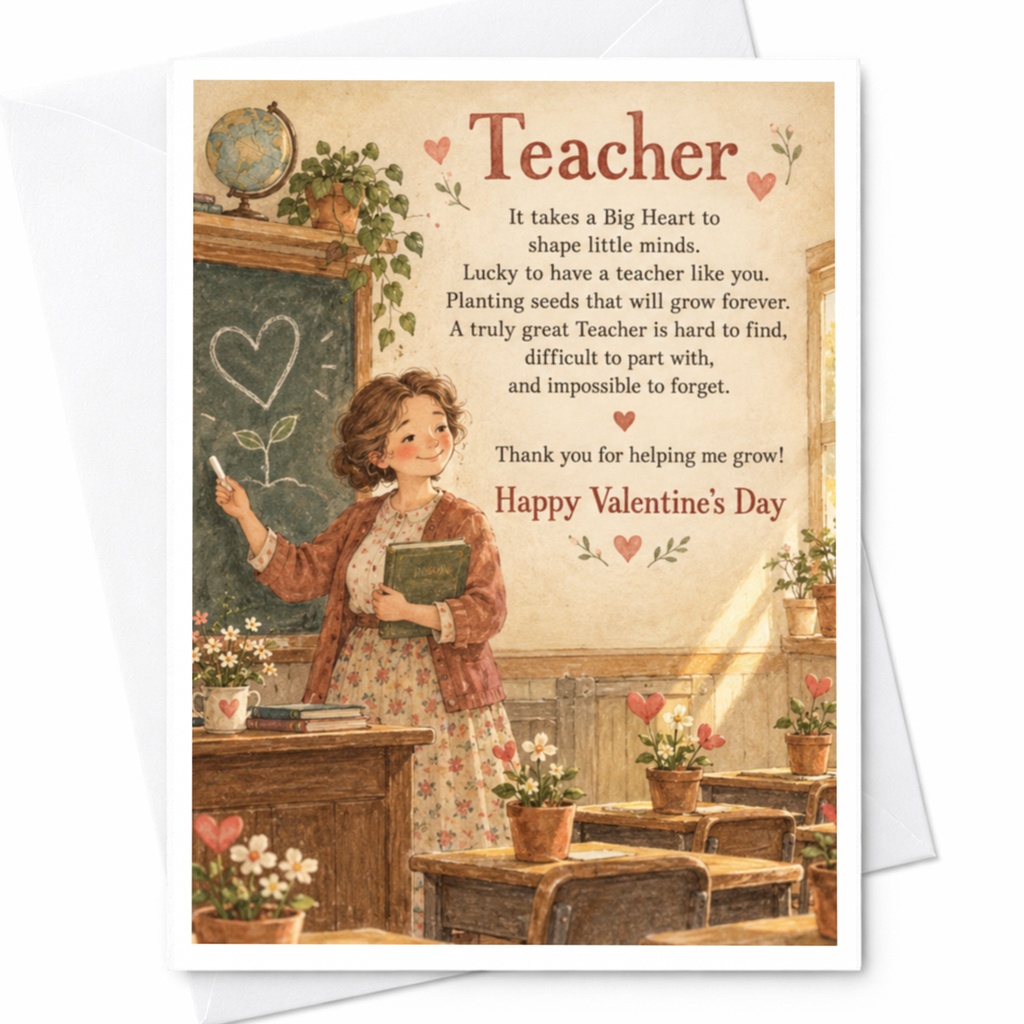 Teacher It Takes A Big Heart Valentine's Day Card For Teacher Appreciation Cute Classroom Thank You Card C10159