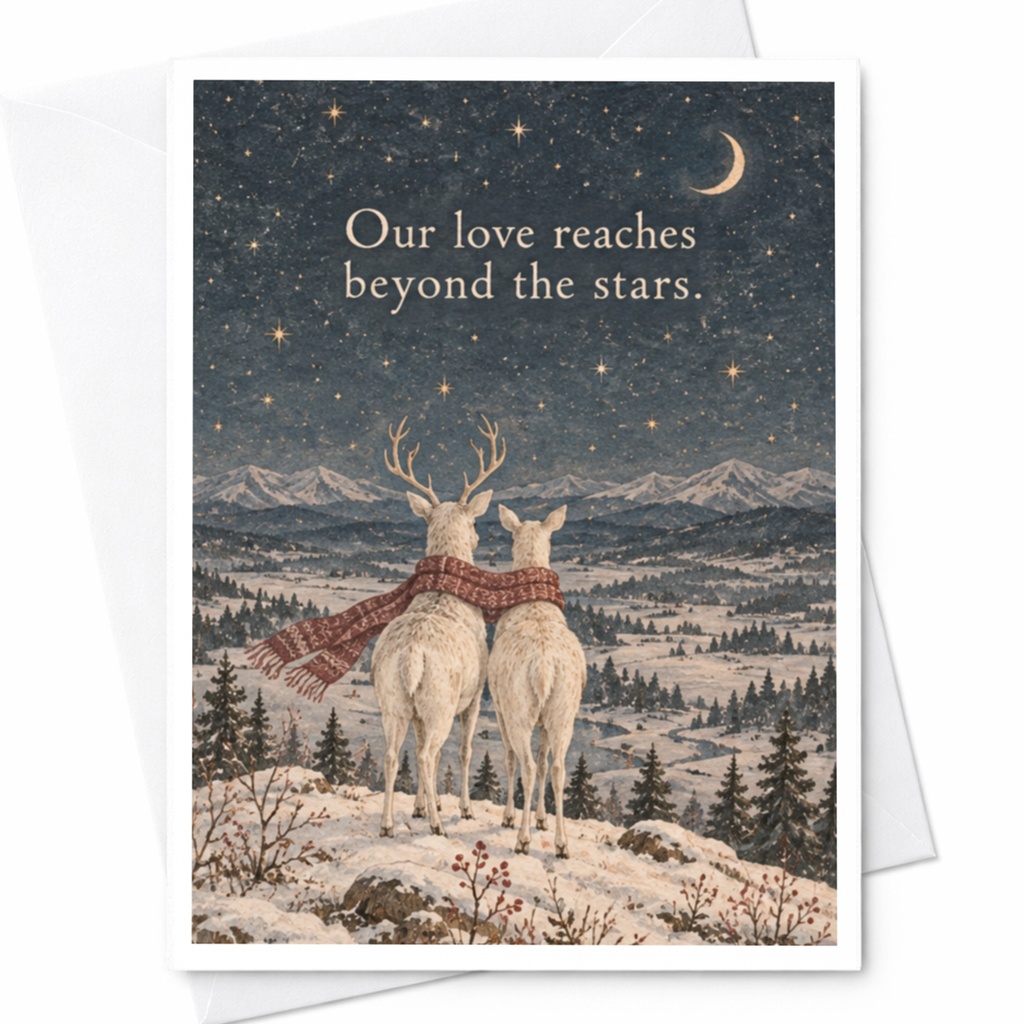 Our Love Reaches Beyond The Stars Romantic Card Deer Couple Anniversary Card For Husband Wife Cute Love Card C10175