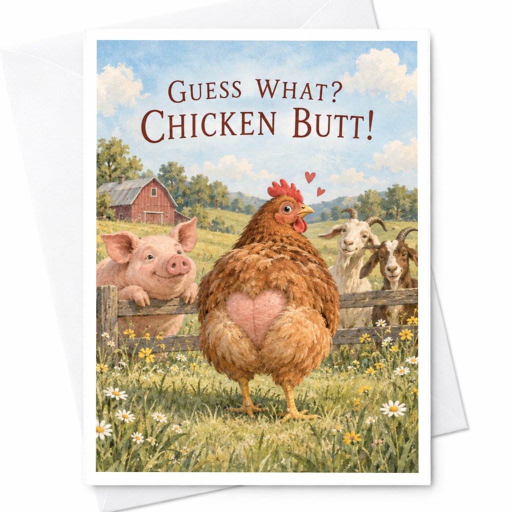 Guess What? Chicken Butt! Funny Greeting Card Farm Animal Cute Chicken Card For Friend Birthday Card C10147