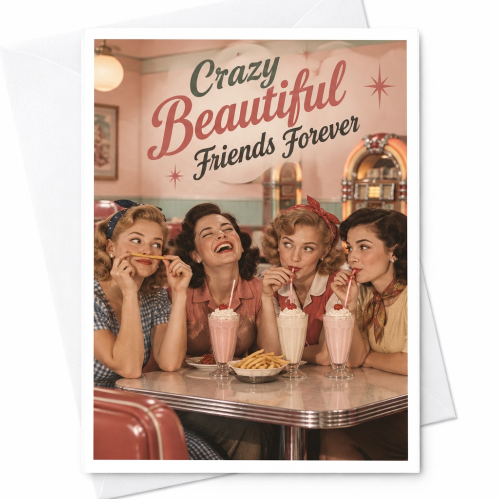 Crazy Beautiful Friends Forever Friendship Card Retro Diner Scene Cute Greeting Card For Best Friend Vintage Style C10158