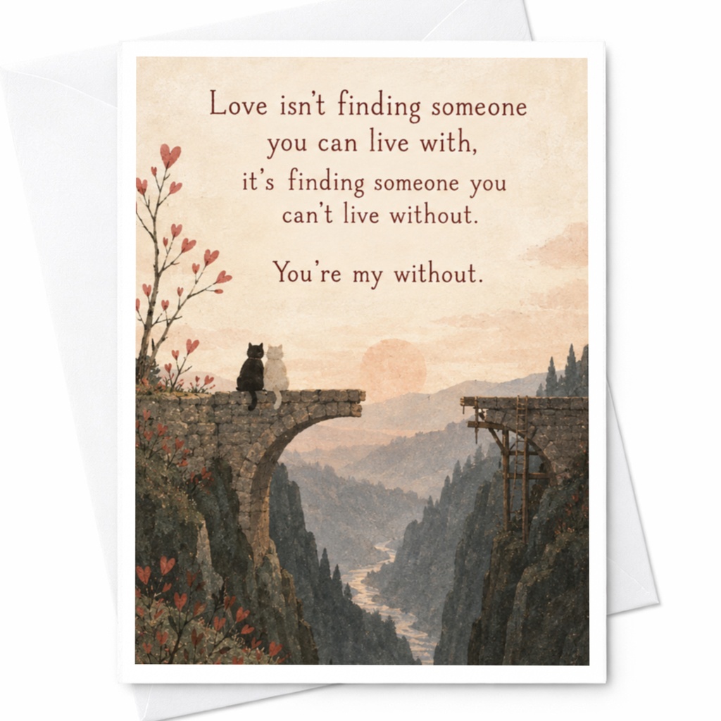 Love Isn't Finding Someone You Can Live With Romantic Card Cats On Bridge Anniversary Wedding Card For Couple Cute Love Card C10165
