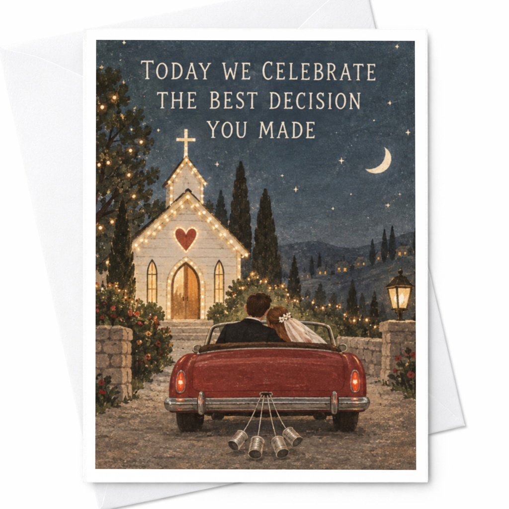 Today We Celebrate The Best Decision You Made Wedding Card Cute Couple Illustration Romantic Greeting Card Newlyweds C10171