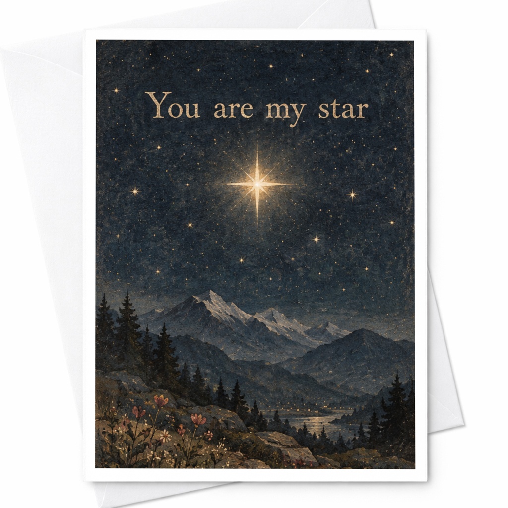 You Are My Star Romantic Card Starry Night Landscape Love Greeting Card For Her Him Anniversary Card Cute Celestial Art C10173