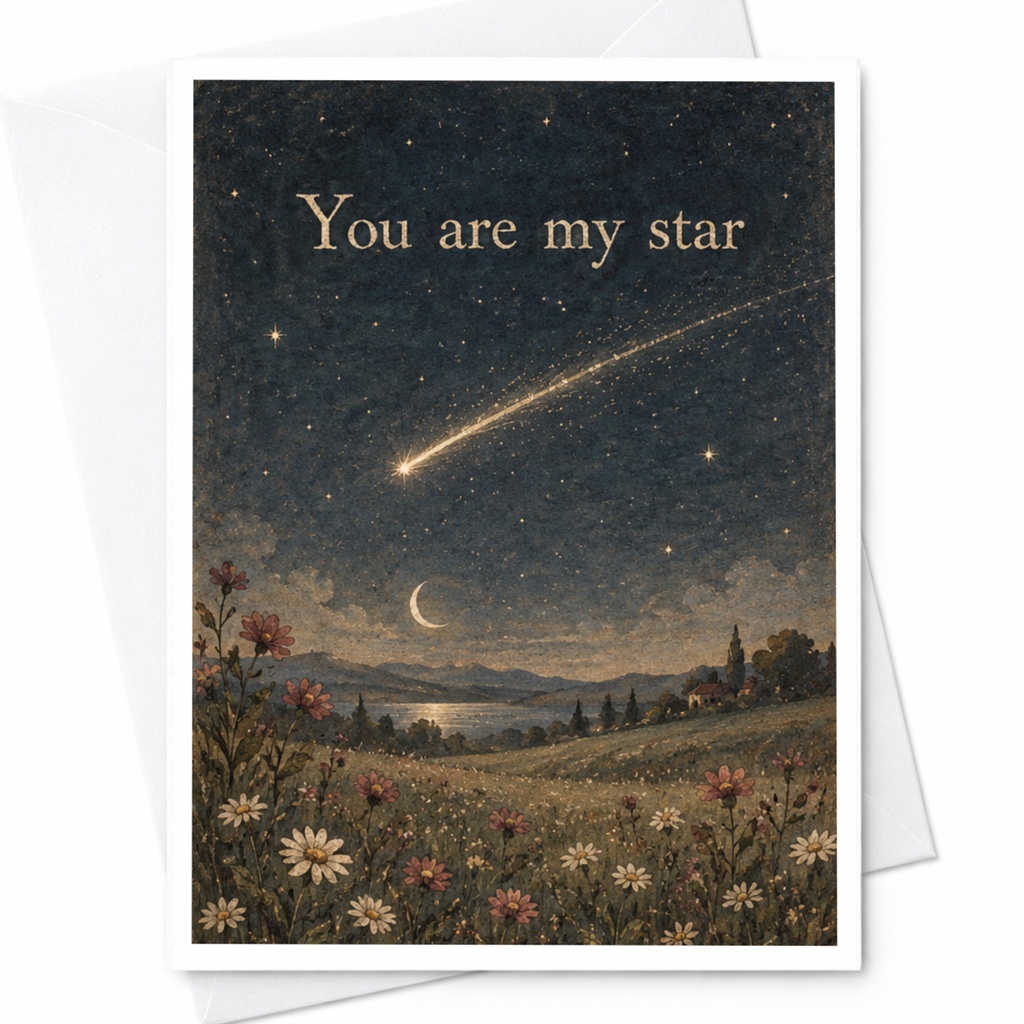 You Are My Star Romantic Card Starry Night Landscape Love Greeting Card For Her Him Anniversary Card Cute Celestial Art C10174