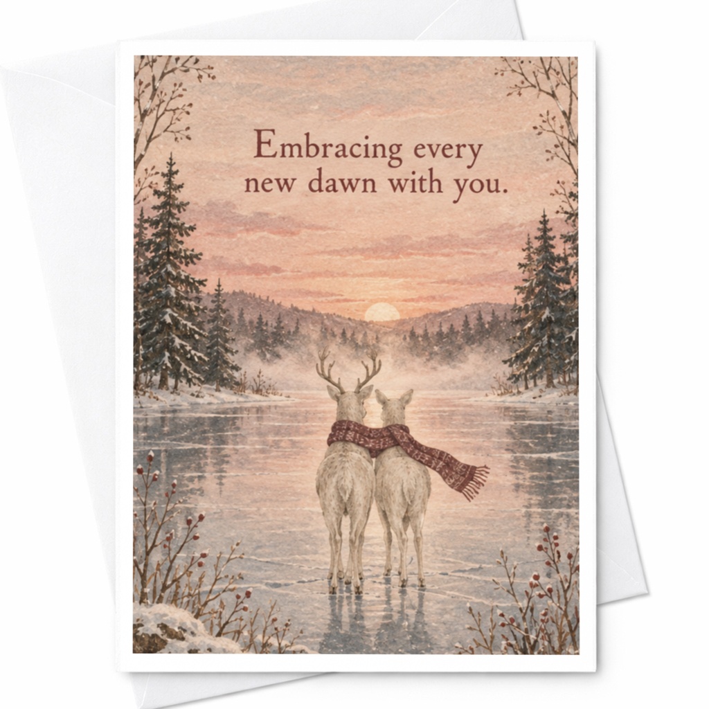 Embracing Every New Dawn With You Anniversary Card Romantic Deer Couple Winter Scene Love Card For Husband Wife C10176