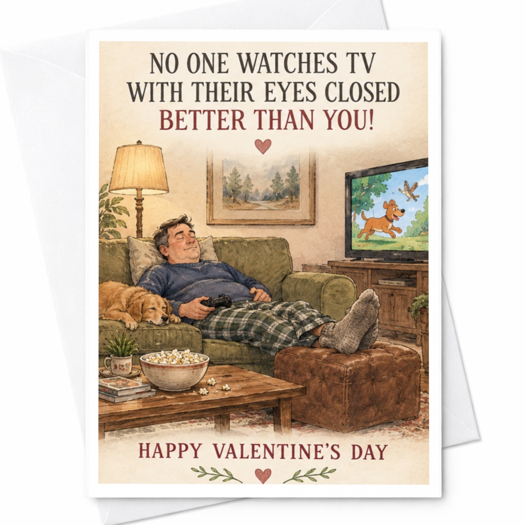 No One Watches Tv With Their Eyes Closed Better Than You! Valentine's Day Card Funny Love Card For Him Husband Boyfriend Cute C10179