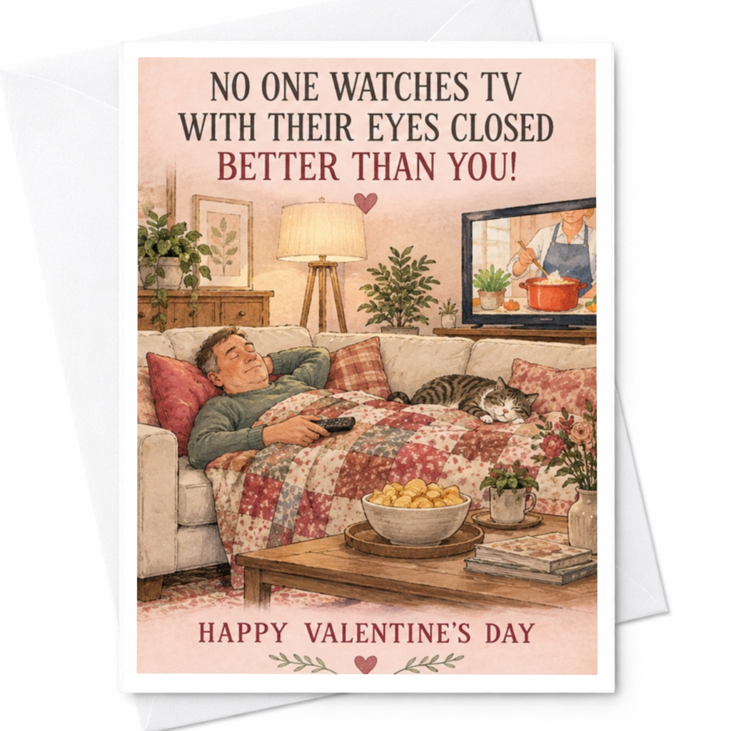 No One Watches Tv With Their Eyes Closed Better Than You! Valentine's Day Card Funny Love Card For Him Cute Cat Couch C10180