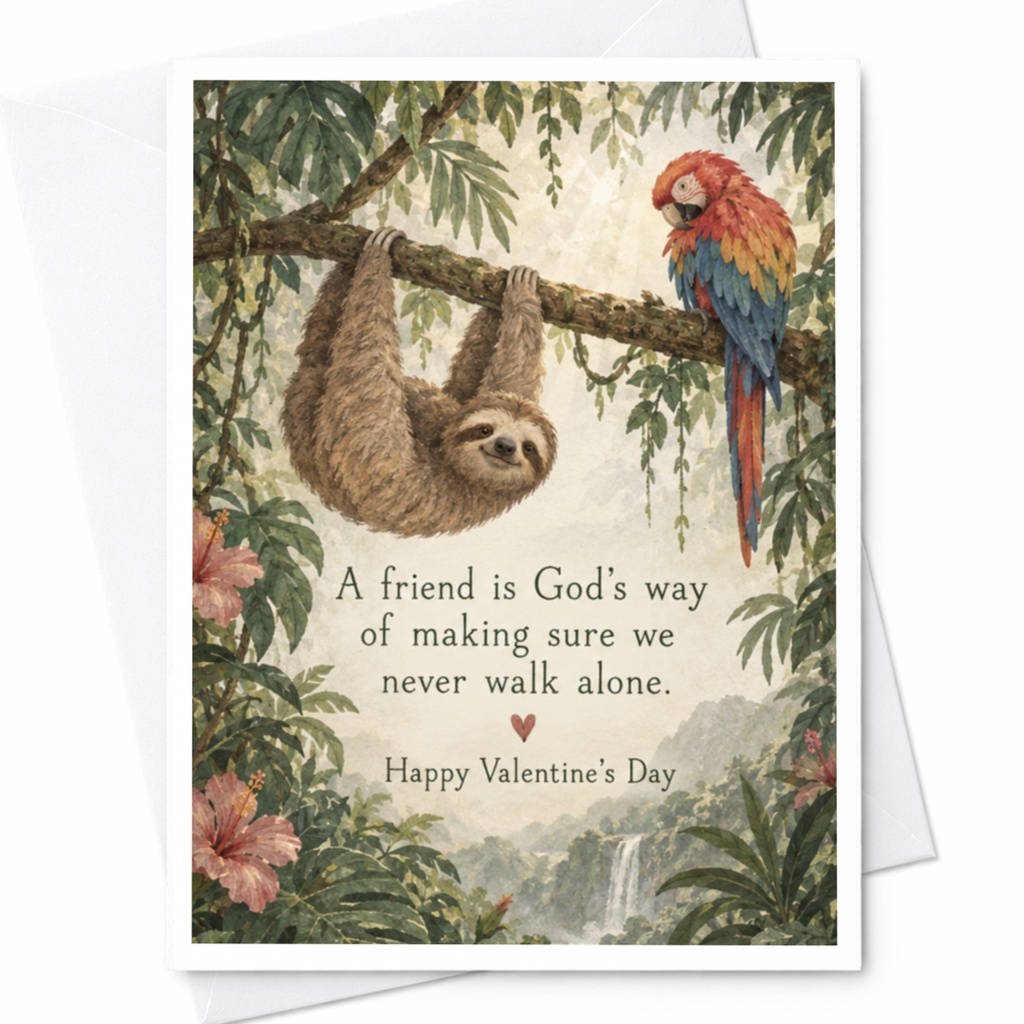 A Friend Is God's Way Happy Valentine's Day Card Cute Sloth Jungle Animal Card For Friend Romantic Greeting Card C10186