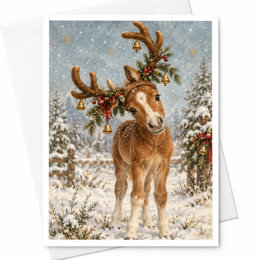 Cute Reindeer Christmas Card Festive Holiday Greeting Card For Animal Lover Winter Scene Adorable Seasonal Card C10241