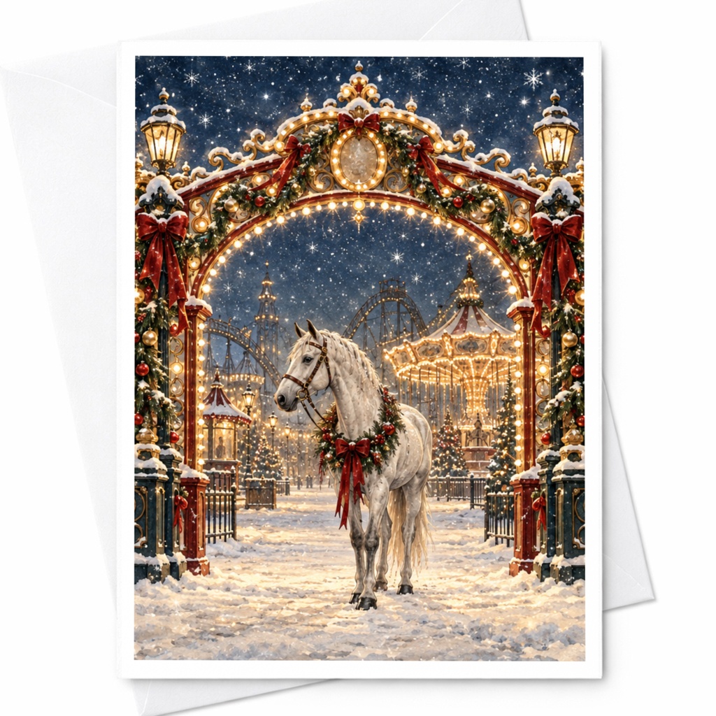 Festive Horse Christmas Card Winter Wonderland Scene Holiday Greeting Card For Horse Lover Elegant Seasonal Card C10267
