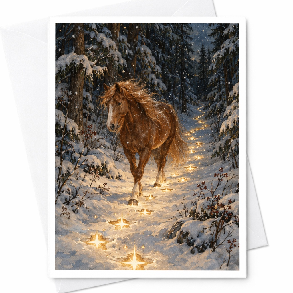 Horse In Snowy Forest Blank Greeting Card Winter Scene Card For Nature Lover Animal Art Card Christmas Card C10284