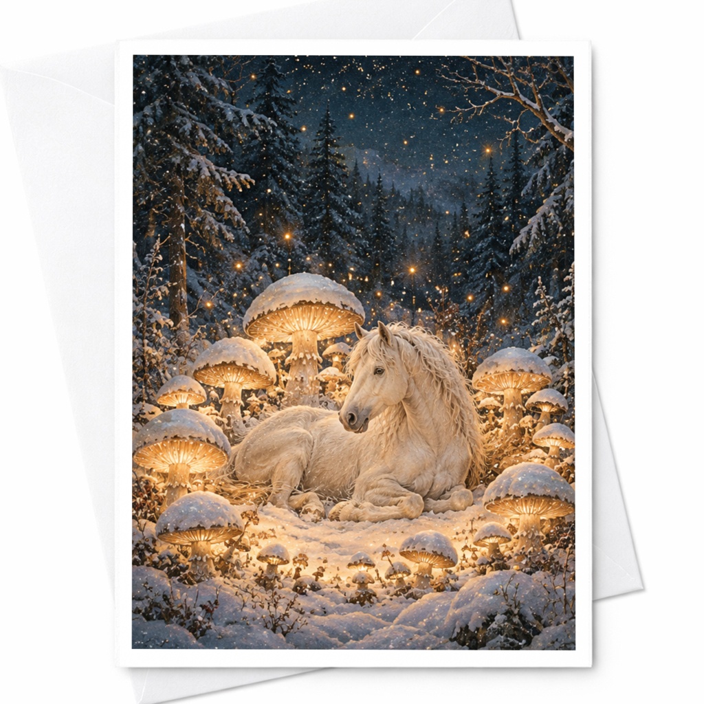 Unicorn In Enchanted Forest Blank Greeting Card Magical Fantasy Art For Her Whimsical Note Card Mystical Horse Lover Gift C10289