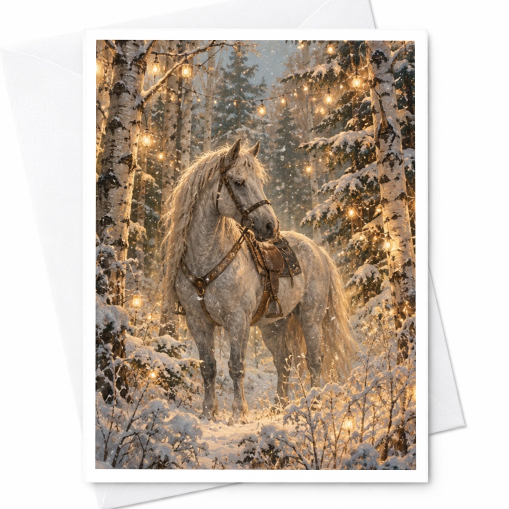 Horse In Snowy Forest Card Blank Greeting Card Winter Scene For Nature Lover Animal Art Card Christmas Card C10223