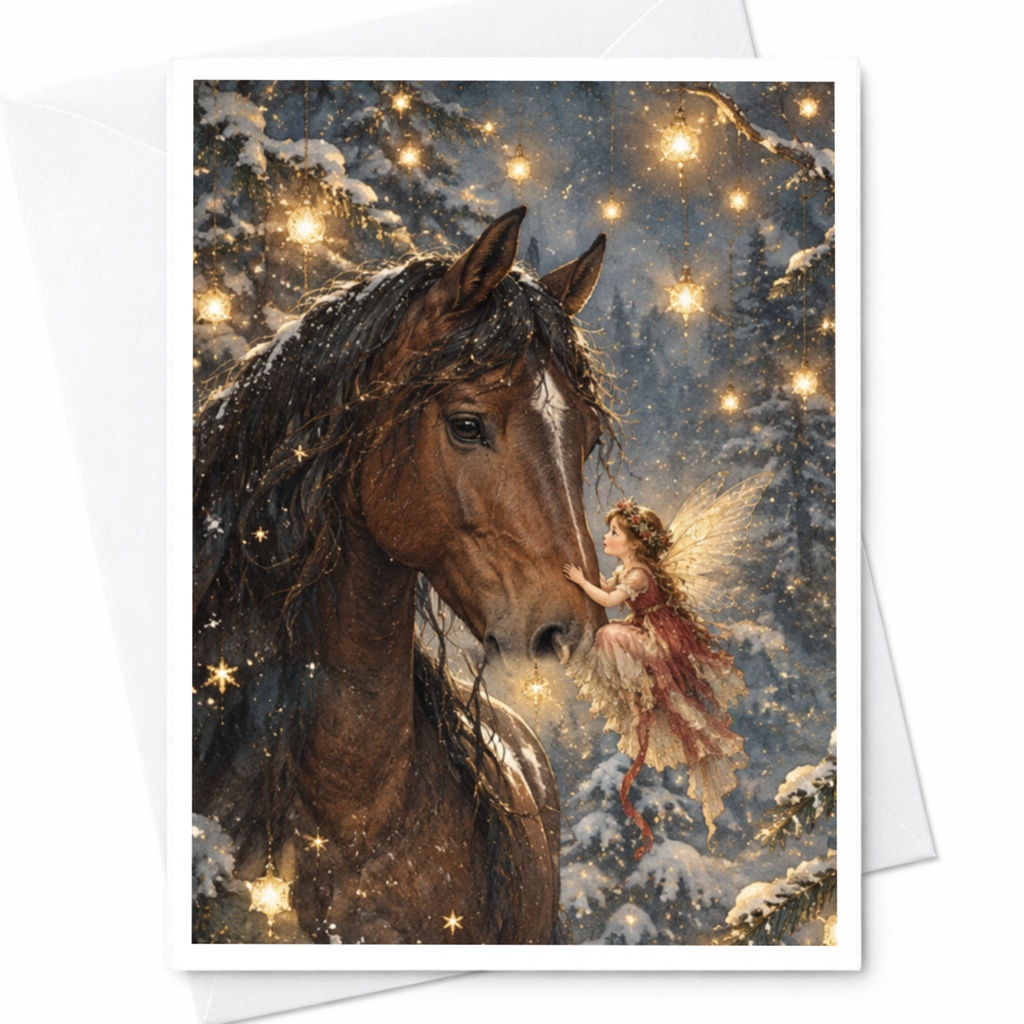 Fairy And Horse Magical Forest Blank Greeting Card Enchanting Fantasy Art Card For Nature Lover Whimsical Everyday Card C10231