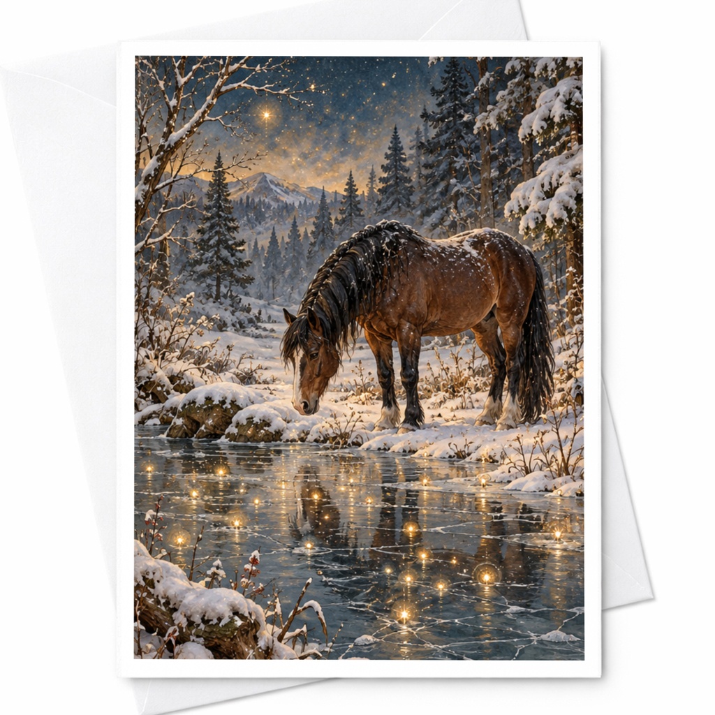Horse In Snowy Forest Blank Greeting Card Winter Scene Nature Lover Card Animal Art Card For Her For Him Peaceful Landscape C10237