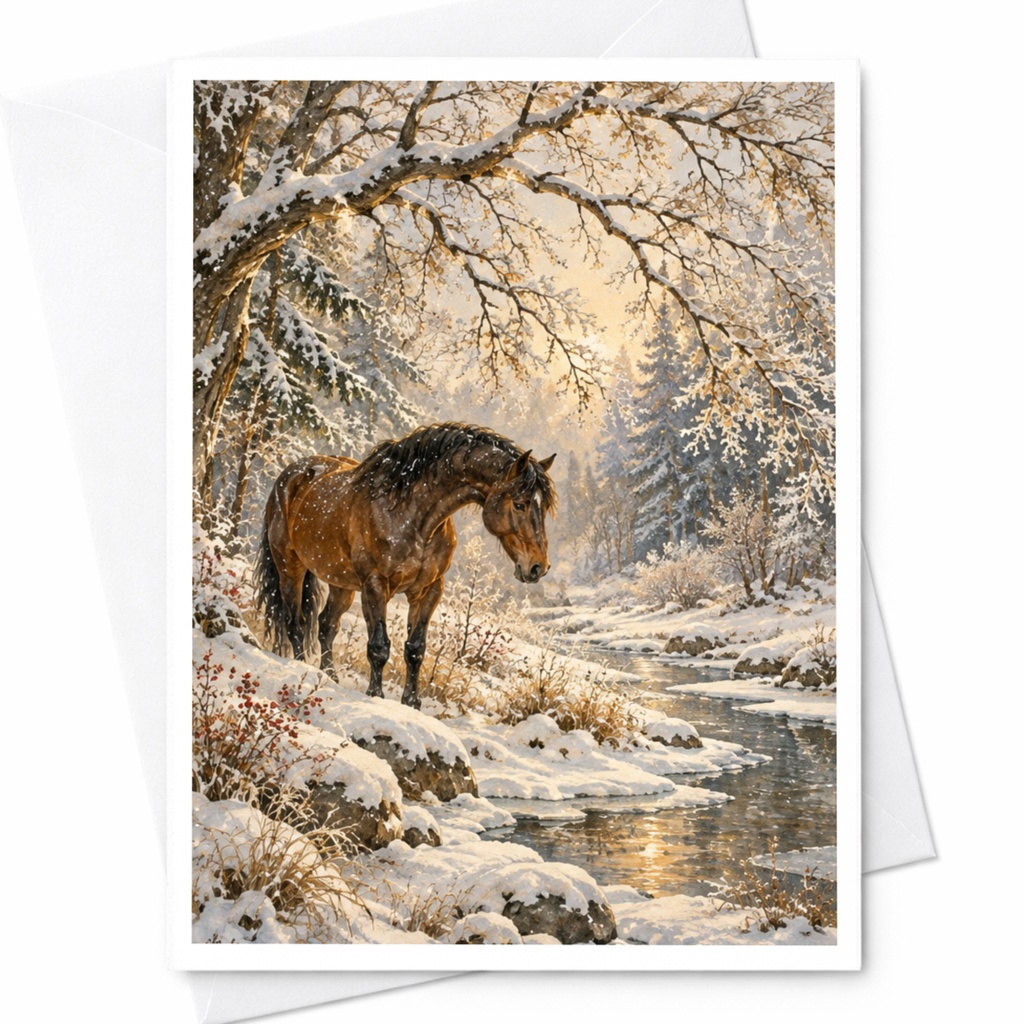 Horse In Snowy Forest Blank Greeting Card Winter Scene Nature Lover Card For Her Animal Art Card Everyday Card C10247