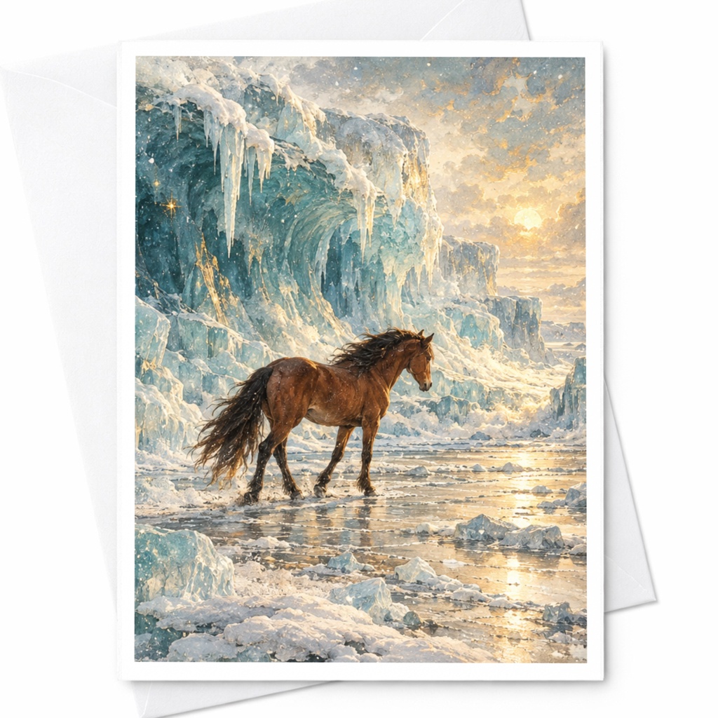 Horse In Icy Landscape Blank Greeting Card Nature Lover Winter Scene Card For Her Animal Art Card Everyday Card C10268