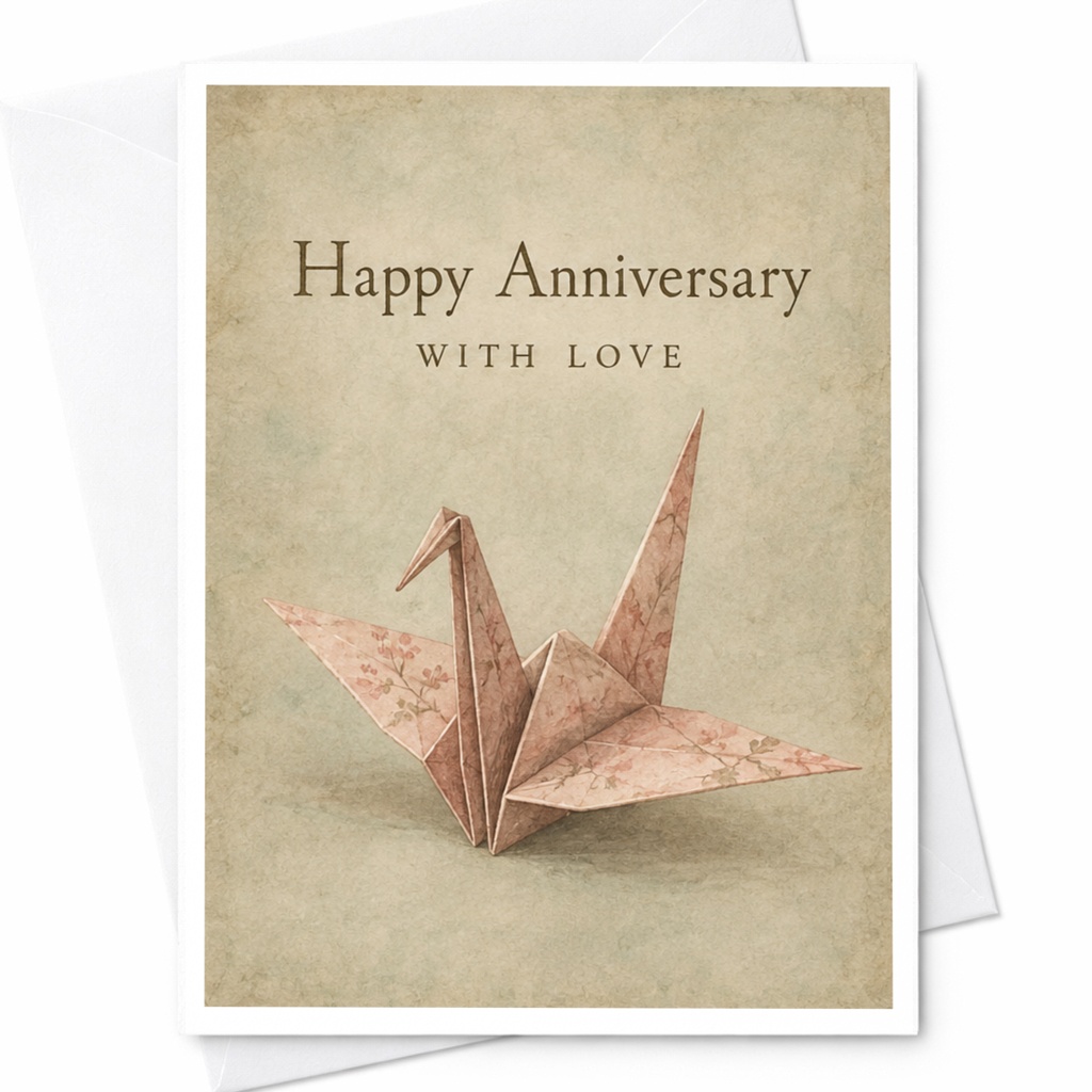 Happy Anniversary With Love Card Origami Crane Romantic Anniversary Card For Couple Elegant Floral Pattern C10291