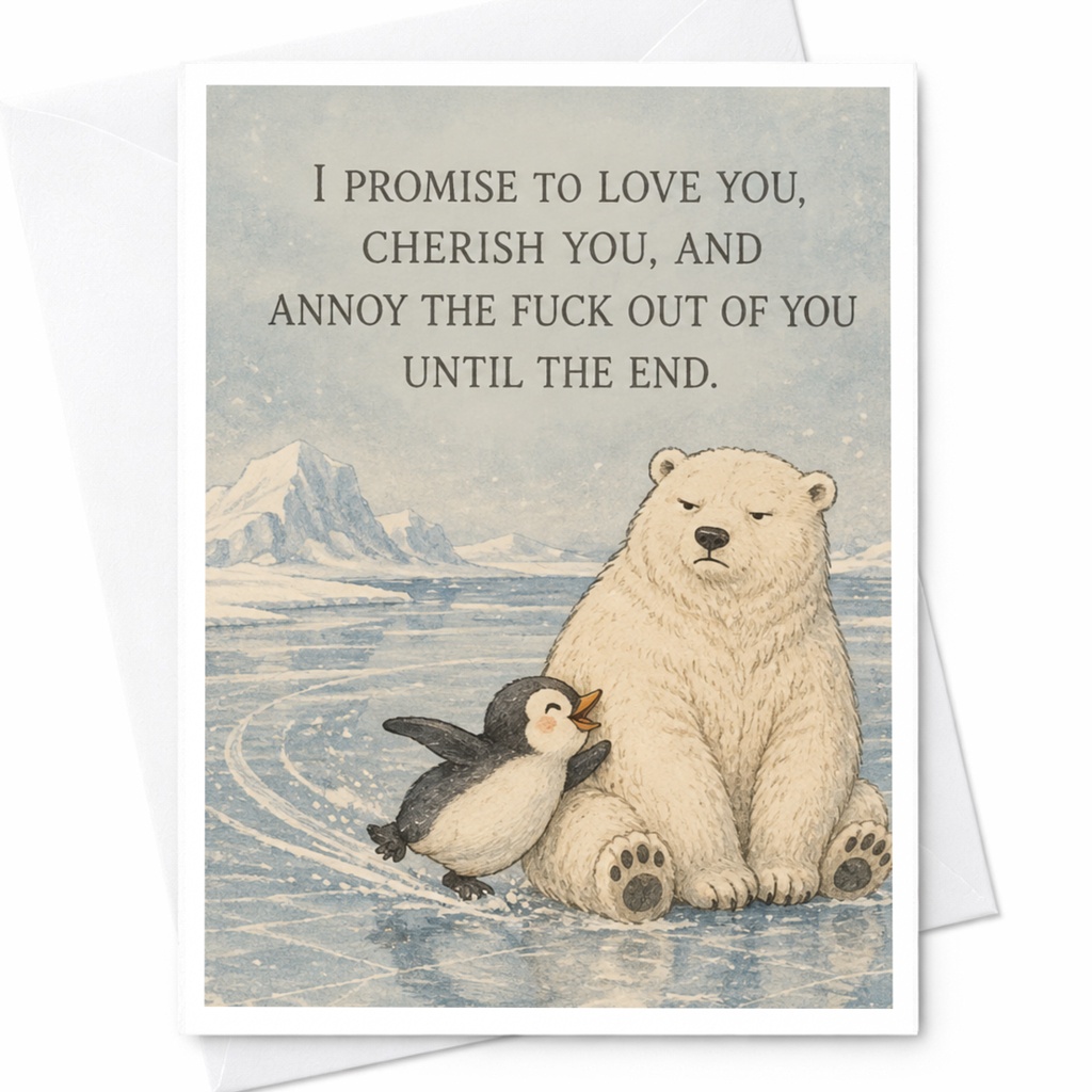 I Promise To Love You Cherish You Funny Anniversary Card Polar Bear Penguin Cute Romantic Card For Couple Husband Wife C10296