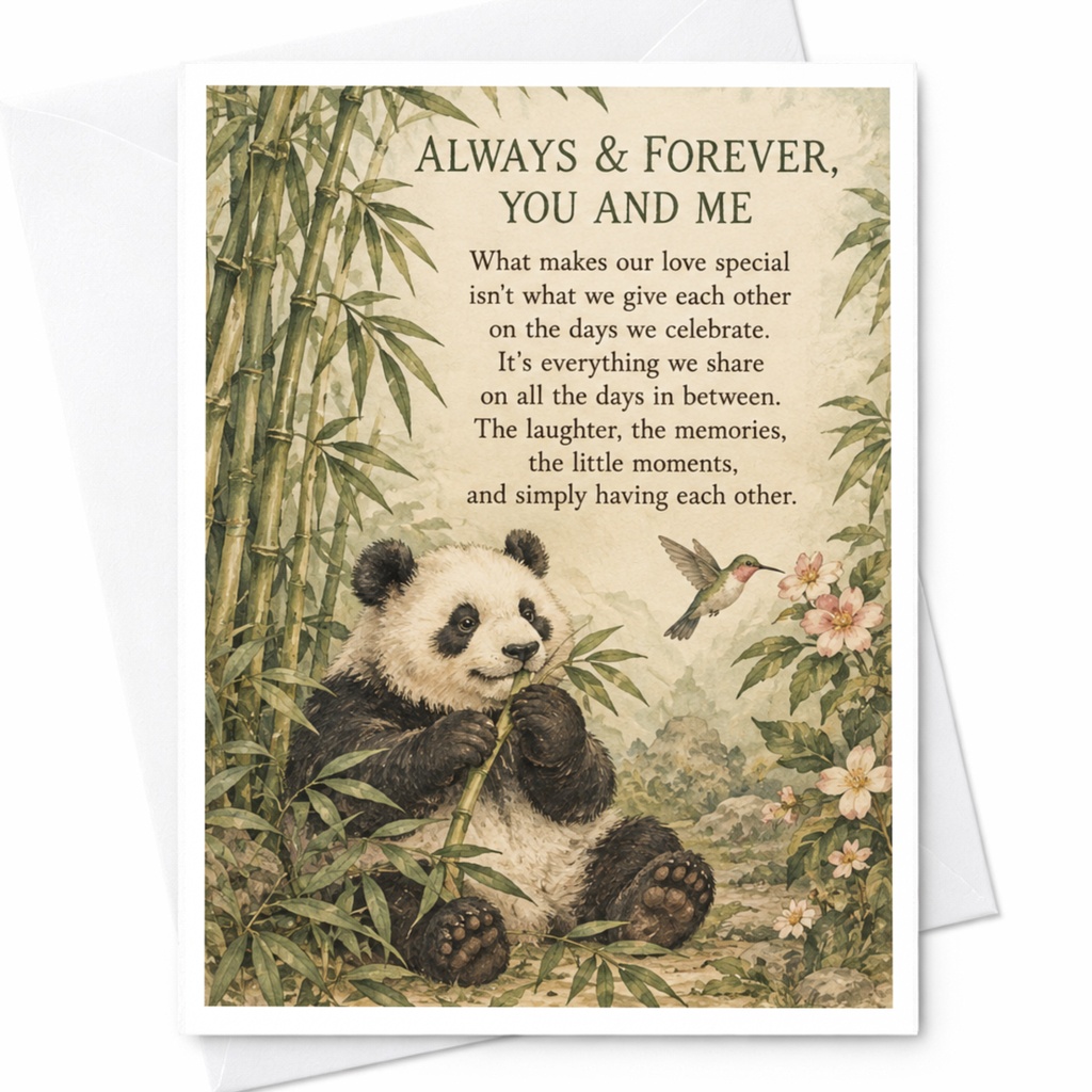 Always & Forever, You And Me Anniversary Card Cute Panda Bamboo Romantic Greeting Card For Couple Sentimental Love Card C10298