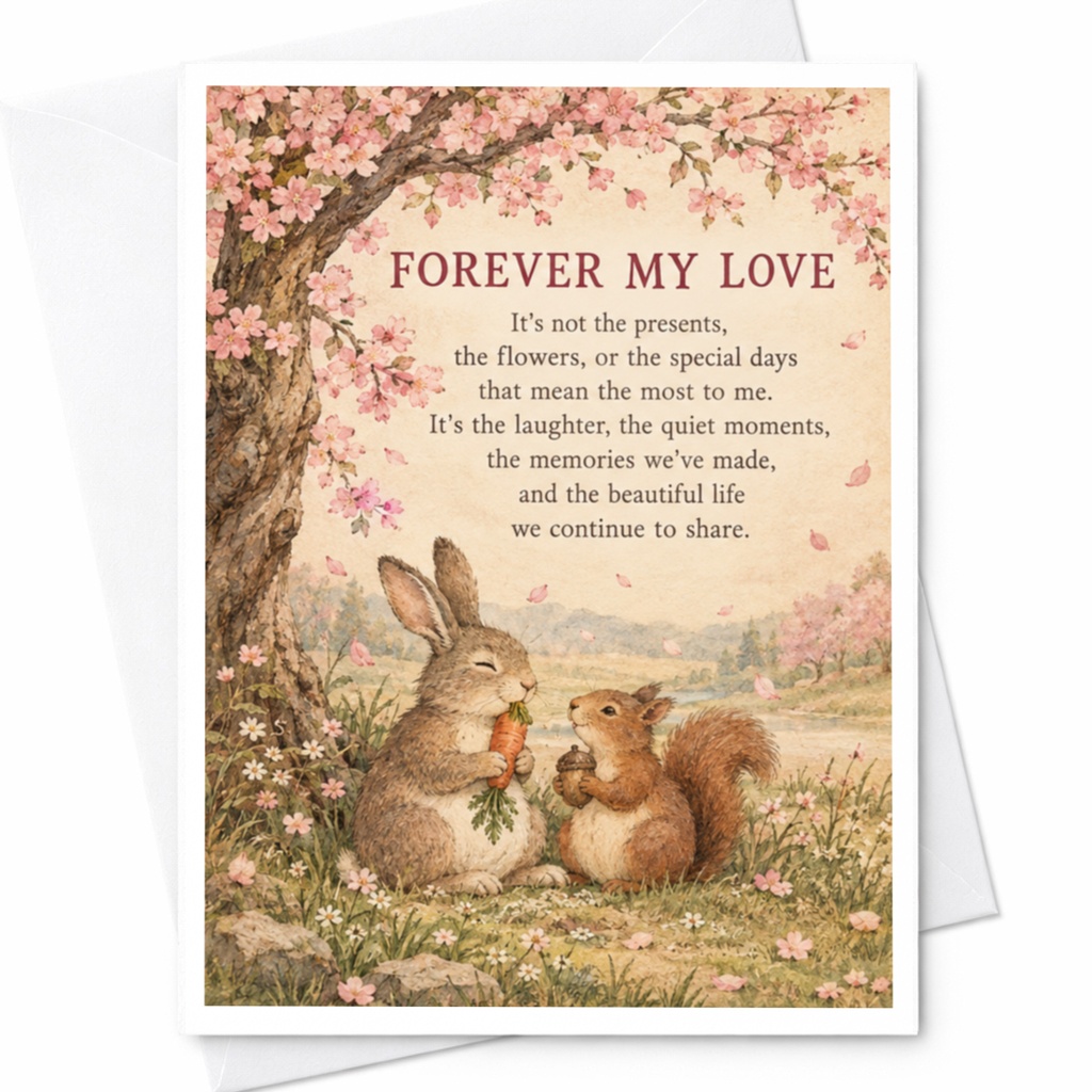 Forever My Love Anniversary Card Romantic Greeting Card For Couple Cute Bunny Squirrel Illustration Love Card C10302