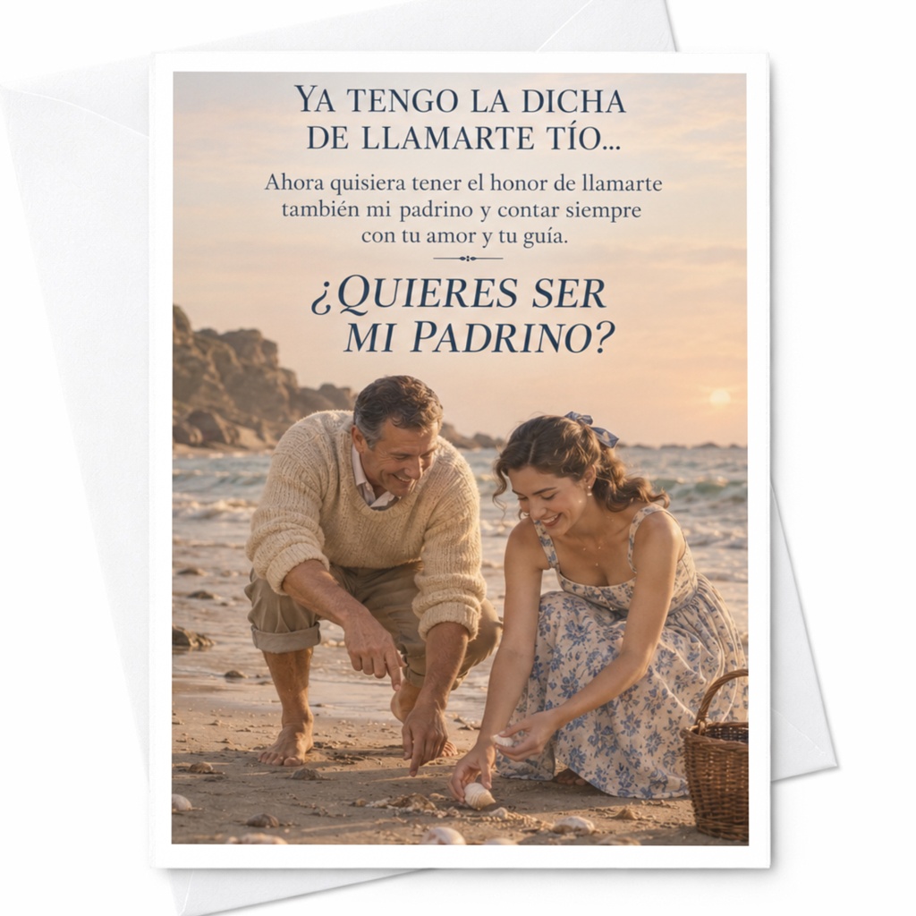 Ya Tengo La Dicha De Llamarte Tío Padrino Proposal Card Godfather Invitation Beach Scene Sentimental Family Card C10307