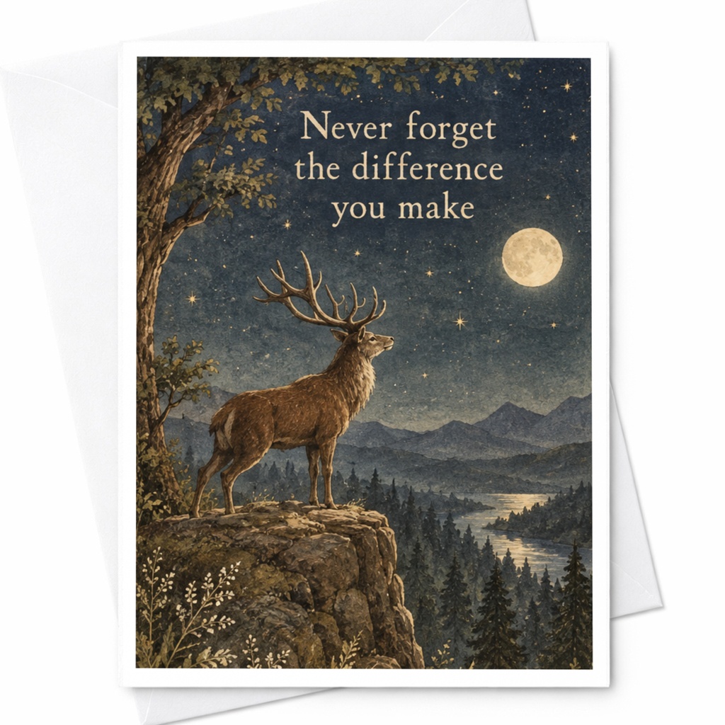 Never Forget The Difference You Make Encouragement Card Stag Under Moonlit Sky Inspirational Greeting Card For Friend Nature Lover C10313