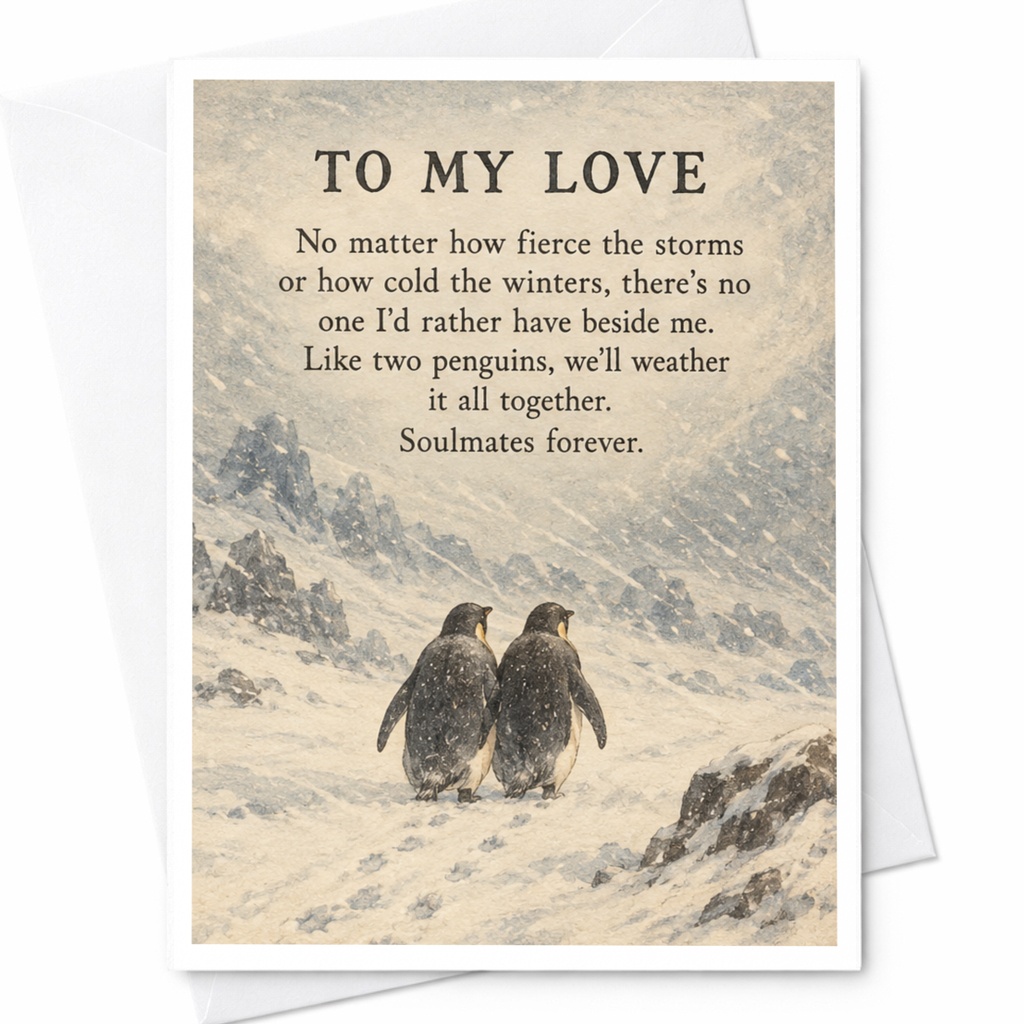 To My Love Romantic Love Card Soulmates Forever Penguins Anniversary Card For Partner Cute Winter Scene C10316