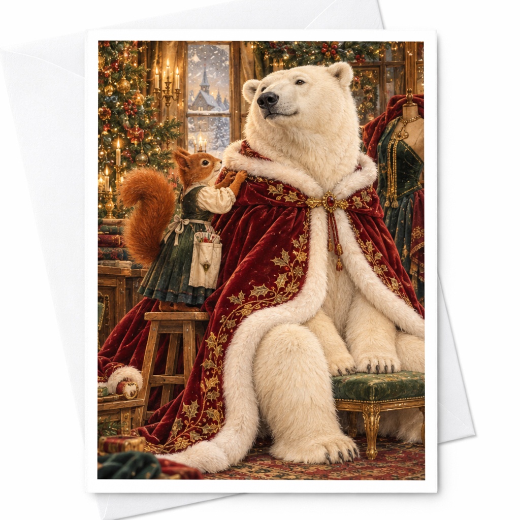 Polar Bear Christmas Card Festive Animal Greeting Card Cute Holiday Card For Animal Lover Winter Wonderland Scene C10329