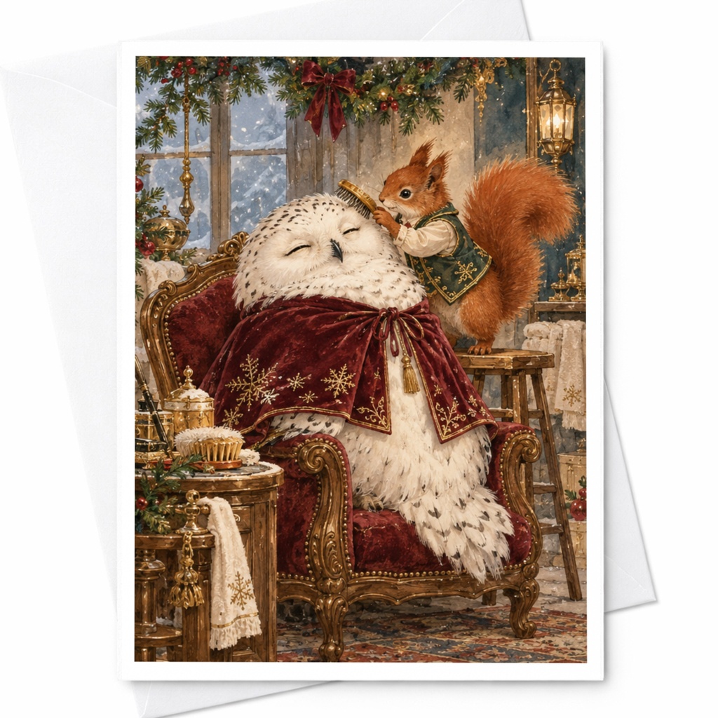 Owl And Squirrel Christmas Card Festive Animal Greeting Card Holiday Season Cute Winter Scene For Animal Lover C10337